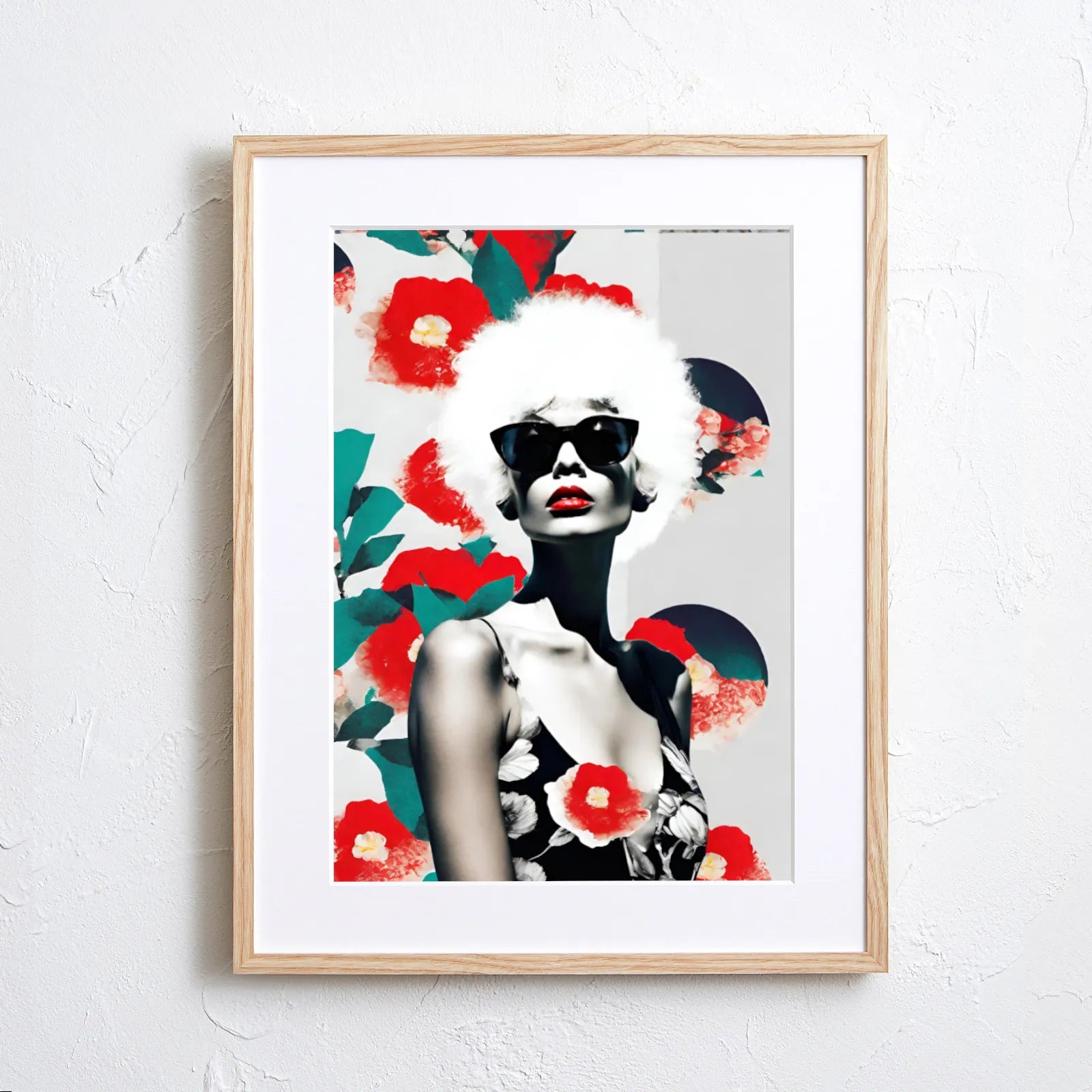 椿の花とアフロヘアの女性を描いたアートポスター『Ms.Tsubaki』|和 椿の花とアフロヘアの女性を描いたアートポスター『Ms.Tsubaki』|和