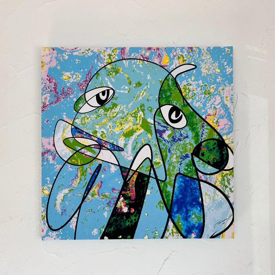 ユーモアと抽象的なデザインが融合した現代アート・原画『謎の生き物