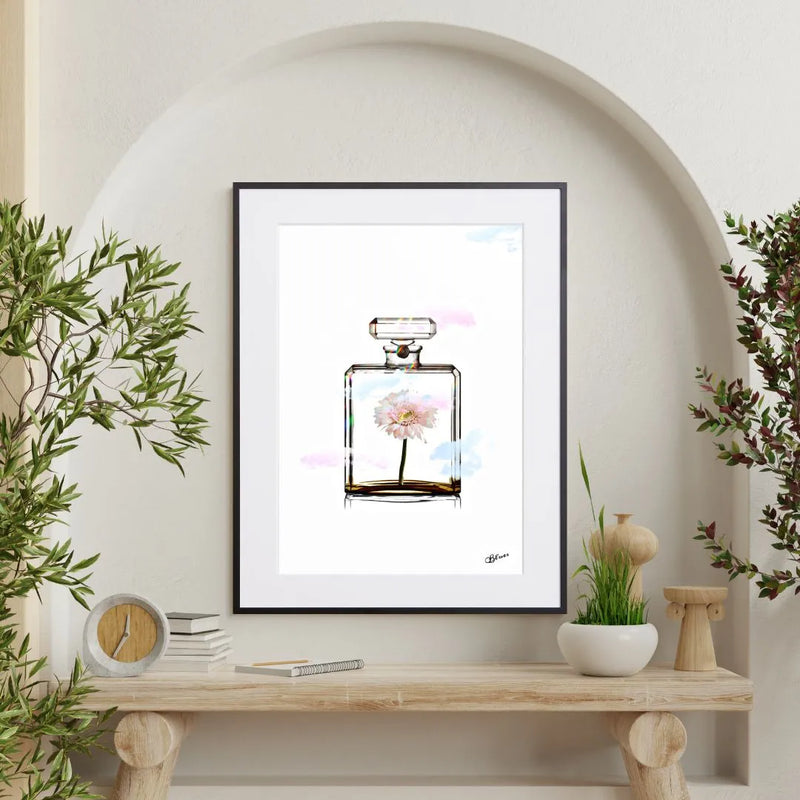 香水瓶とカラフルな花を組み合わせたポップアートポスター「Chanel Flower」｜Bluse作｜大人可愛いフェミニンなデザイン
