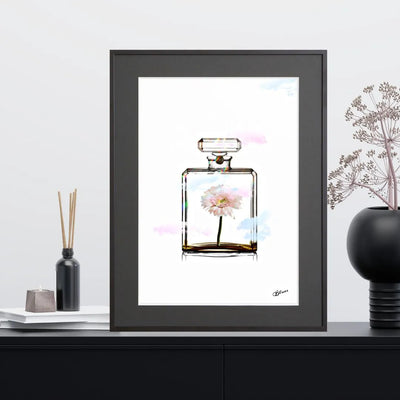 香水瓶とカラフルな花を組み合わせたポップアートポスター「Chanel Flower」｜Bluse作｜大人可愛いフェミニンなデザイン