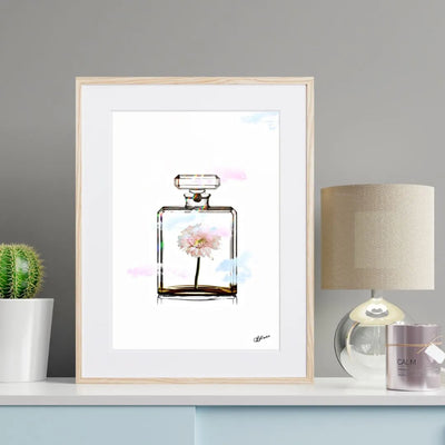 香水瓶とカラフルな花を組み合わせたポップアートポスター「Chanel Flower」｜Bluse作｜大人可愛いフェミニンなデザイン
