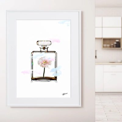 香水瓶とカラフルな花を組み合わせたポップアートポスター「Chanel Flower」｜Bluse作｜大人可愛いフェミニンなデザイン