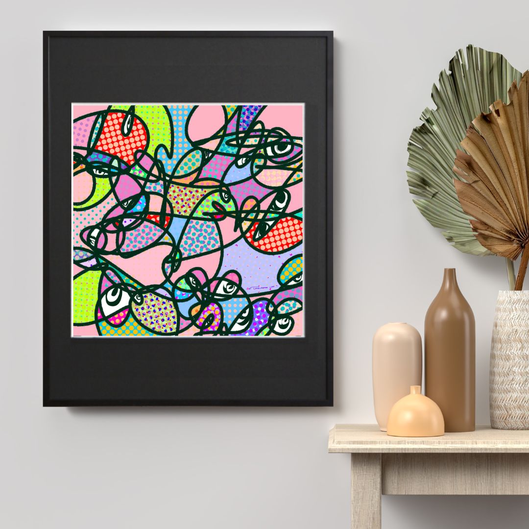 カラフルな線と模様・ドット柄がポップなアートポスター『Friends Ⅳ