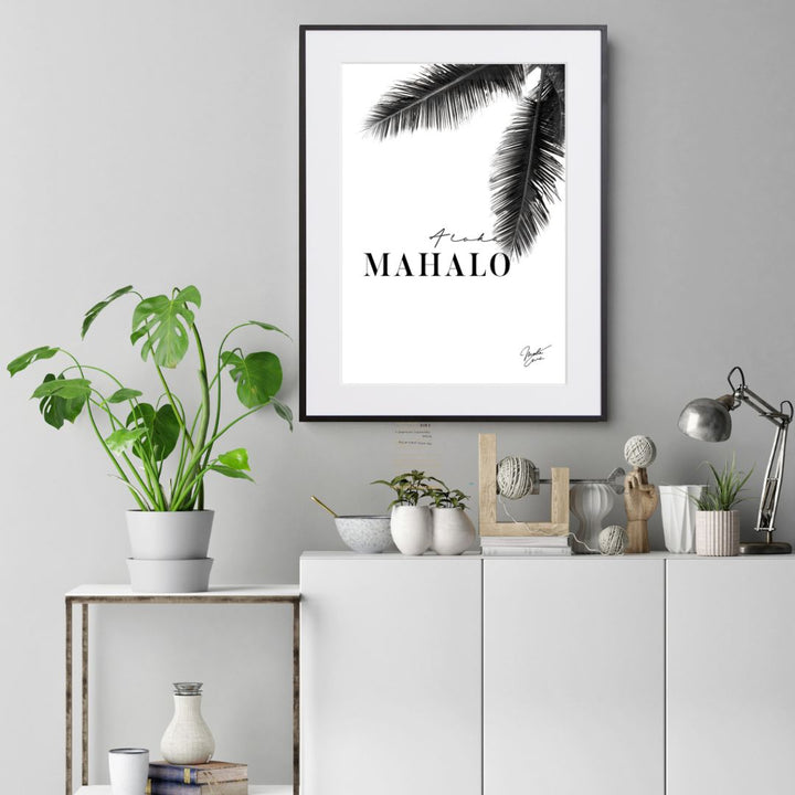 ハワイ語で感謝を届けるモノトーンアートポスター『Hawaii Mahalo