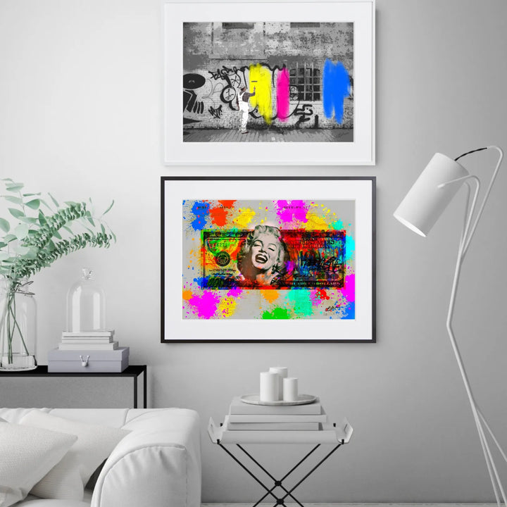 マリリン・モンローと100ドル札を融合したコラージュアートポスター