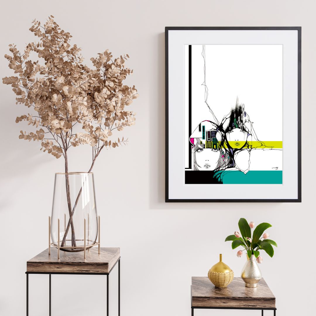 線画で描く人物の印象的なデジタルアートポスター「Speculation