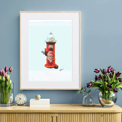 消火栓とタバスコボトルを融合させたコラージュアートポスター「TABASCO」｜Bluse作｜ストリート感のあるシンプルなデザイン