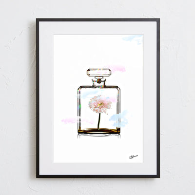 香水瓶とカラフルな花を組み合わせたポップアートポスター「Chanel Flower」｜Bluse作｜大人可愛いフェミニンなデザイン