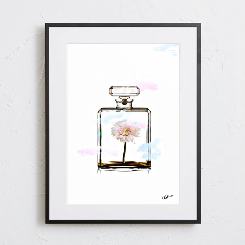 香水瓶とカラフルな花を組み合わせたポップアートポスター「Chanel Flower」｜Bluse作｜大人可愛いフェミニンなデザイン