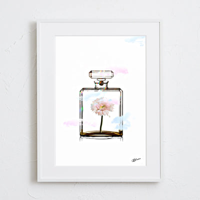 香水瓶とカラフルな花を組み合わせたポップアートポスター「Chanel Flower」｜Bluse作｜大人可愛いフェミニンなデザイン