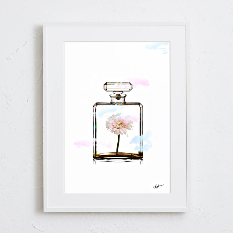香水瓶とカラフルな花を組み合わせたポップアートポスター「Chanel Flower」｜Bluse作｜大人可愛いフェミニンなデザイン