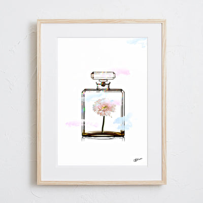 香水瓶とカラフルな花を組み合わせたポップアートポスター「Chanel Flower」｜Bluse作｜大人可愛いフェミニンなデザイン