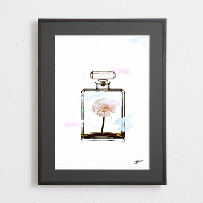 香水瓶とカラフルな花を組み合わせたポップアートポスター「Chanel Flower」｜Bluse作｜大人可愛いフェミニンなデザイン