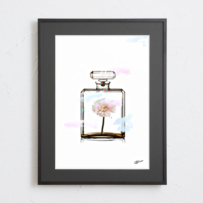 香水瓶とカラフルな花を組み合わせたポップアートポスター「Chanel Flower」｜Bluse作｜大人可愛いフェミニンなデザイン
