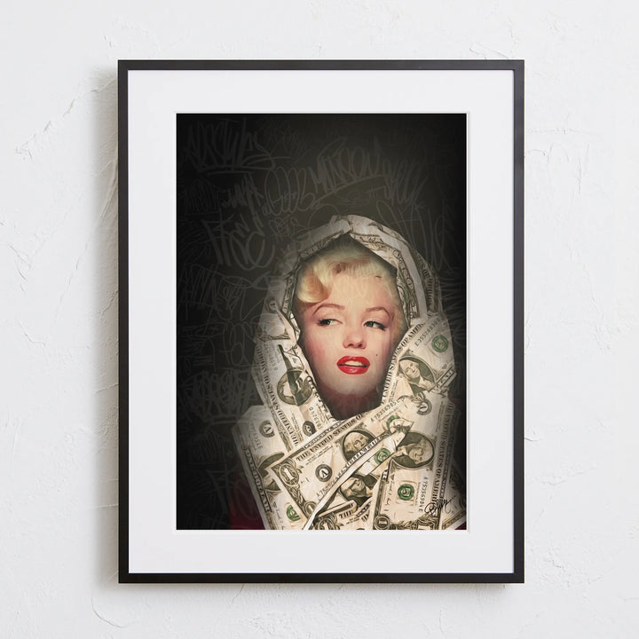 マリリン・モンローとドル札を組み合わせたタイポグラフィアート