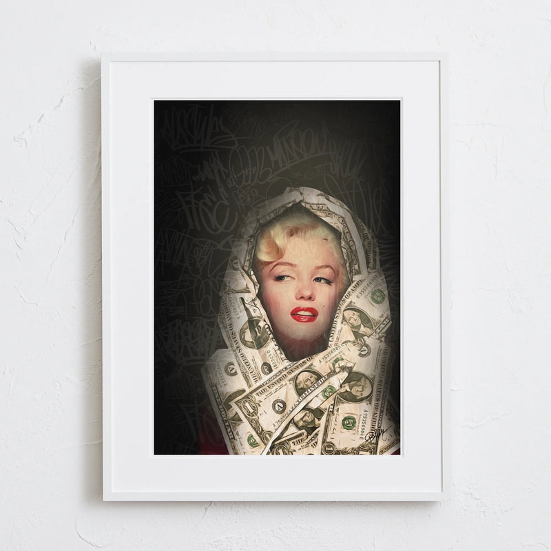 マリリン・モンローと1ドル札を融合させたアートポスター「value for money」｜Blues作｜アイロニカルなタイポグラフィアート