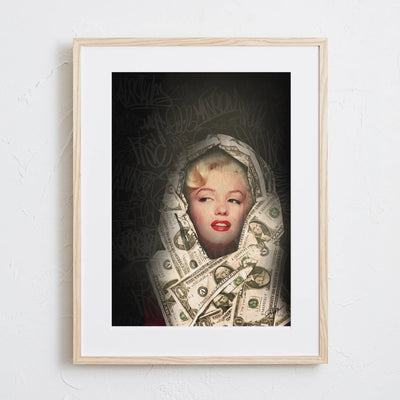 マリリン・モンローと1ドル札を融合させたアートポスター「value for money」｜Blues作｜アイロニカルなタイポグラフィアート