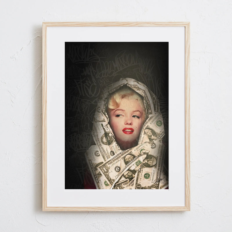 マリリン・モンローと1ドル札を融合させたアートポスター「value for money」｜Blues作｜アイロニカルなタイポグラフィアート