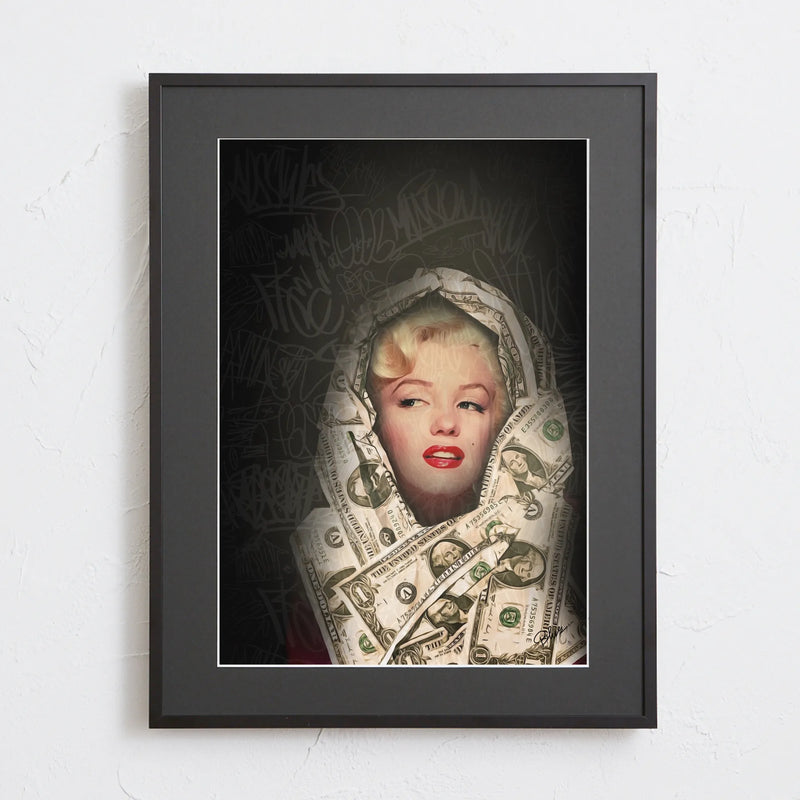 マリリン・モンローと1ドル札を融合させたアートポスター「value for money」｜Blues作｜アイロニカルなタイポグラフィアート