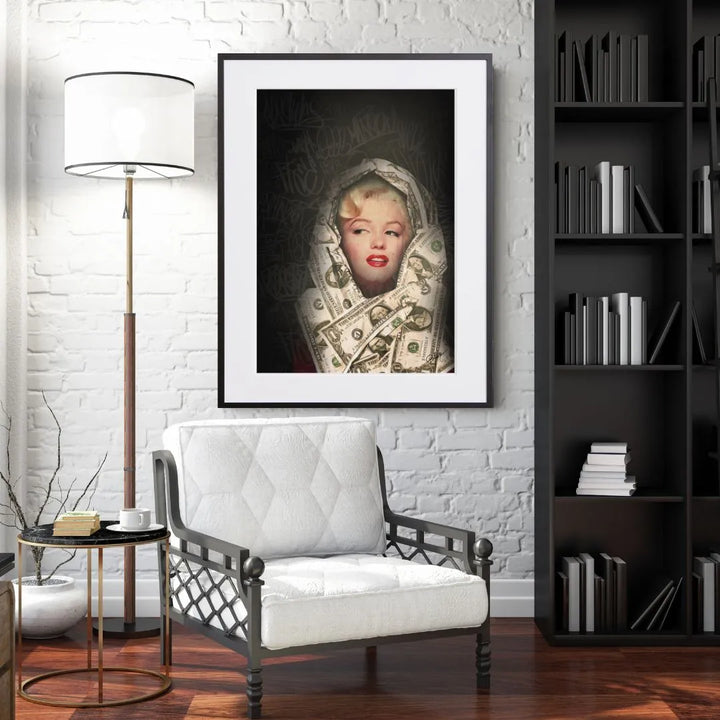 マリリン・モンローとドル札を組み合わせたタイポグラフィアート
