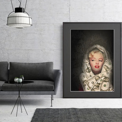 マリリン・モンローと1ドル札を融合させたアートポスター「value for money」｜Blues作｜アイロニカルなタイポグラフィアート