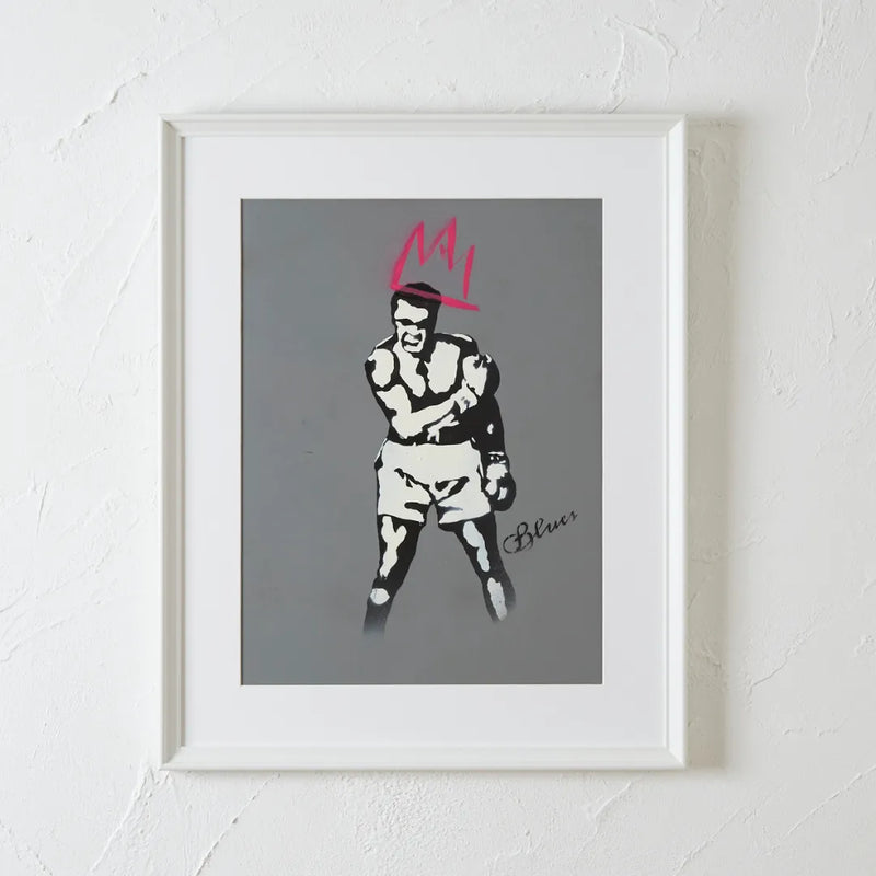 ピンクの王冠をかぶったボクサーモハメド・アリのステンシルアート『You are King(original)｜Blues｜自信をくれる一枚