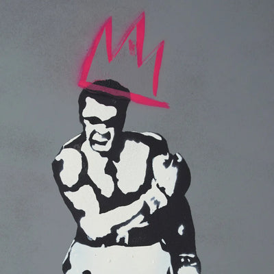 ピンクの王冠をかぶったボクサーモハメド・アリのステンシルアート『You are King(original)｜Blues｜自信をくれる一枚