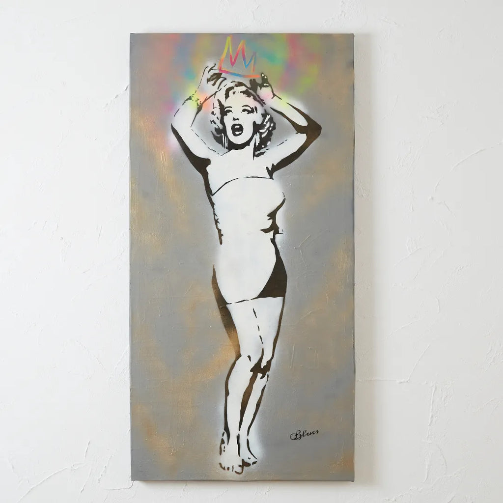 マリリン・モンローに虹色の王冠を重ねたストリート現代アート・原画