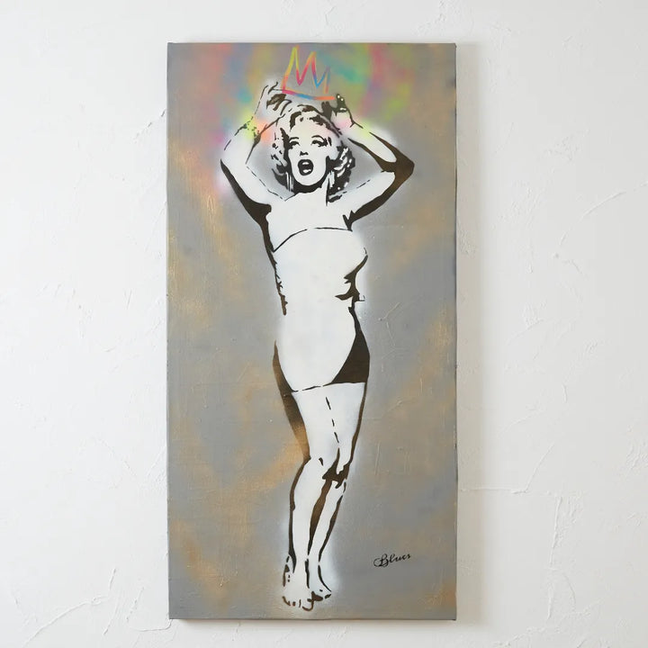 スズキシン一　マリリン・モンロー ペン画　版画 マリリン・モンローに虹色の王冠を重ねたストリート現代アート・原画