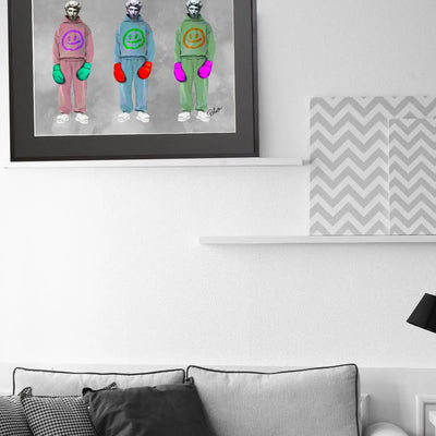 彫刻にスウェットとボクシンググローブを重ねたデジタルコラージュアート「戦う理由。」｜Blues作｜静かな闘志を描いたストリート表現