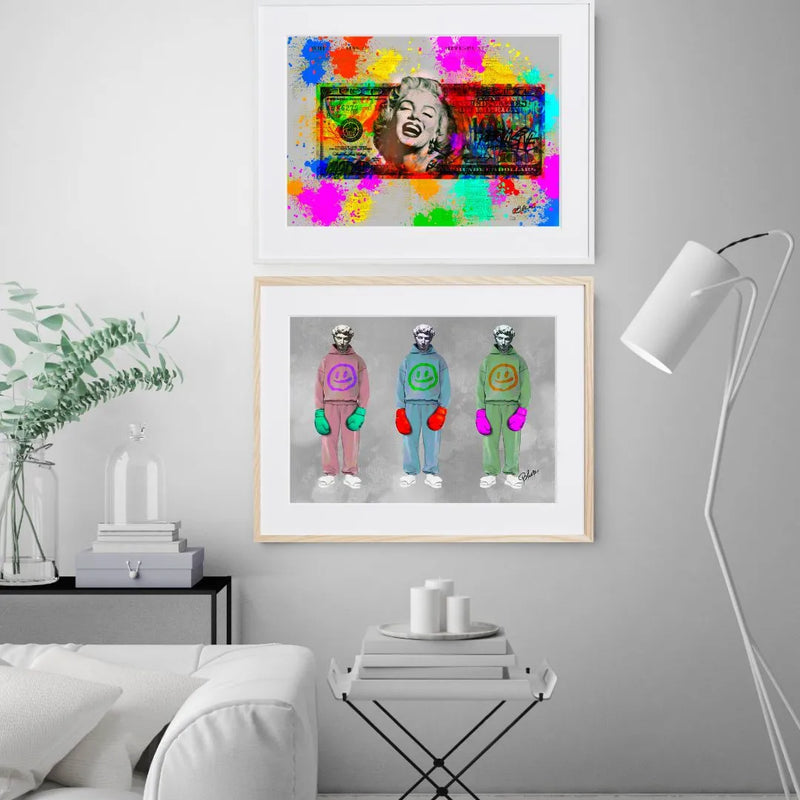 彫刻にスウェットとボクシンググローブを重ねたデジタルコラージュアート「戦う理由。」｜Blues作｜静かな闘志を描いたストリート表現