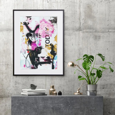 ミッドセンチュリーモダンな空間に映える抽象アートポスター「fakieollie」｜deluxe.s.t.o作｜スタイリッシュなアナログコラージュ作品