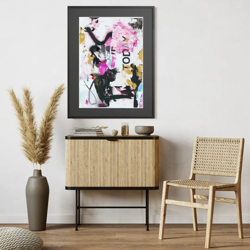 ミッドセンチュリーモダンな空間に映える抽象アートポスター「fakieollie」｜deluxe.s.t.o作｜スタイリッシュなアナログコラージュ作品