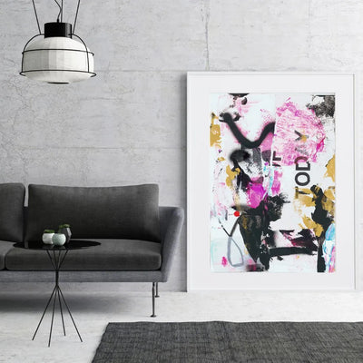 ミッドセンチュリーモダンな空間に映える抽象アートポスター「fakieollie」｜deluxe.s.t.o作｜スタイリッシュなアナログコラージュ作品