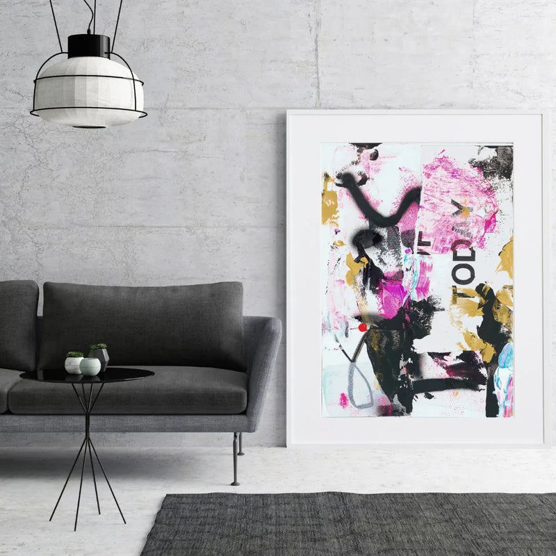 ミッドセンチュリーモダンな空間に映える抽象アートポスター「fakieollie」｜deluxe.s.t.o作｜スタイリッシュなアナログコラージュ作品