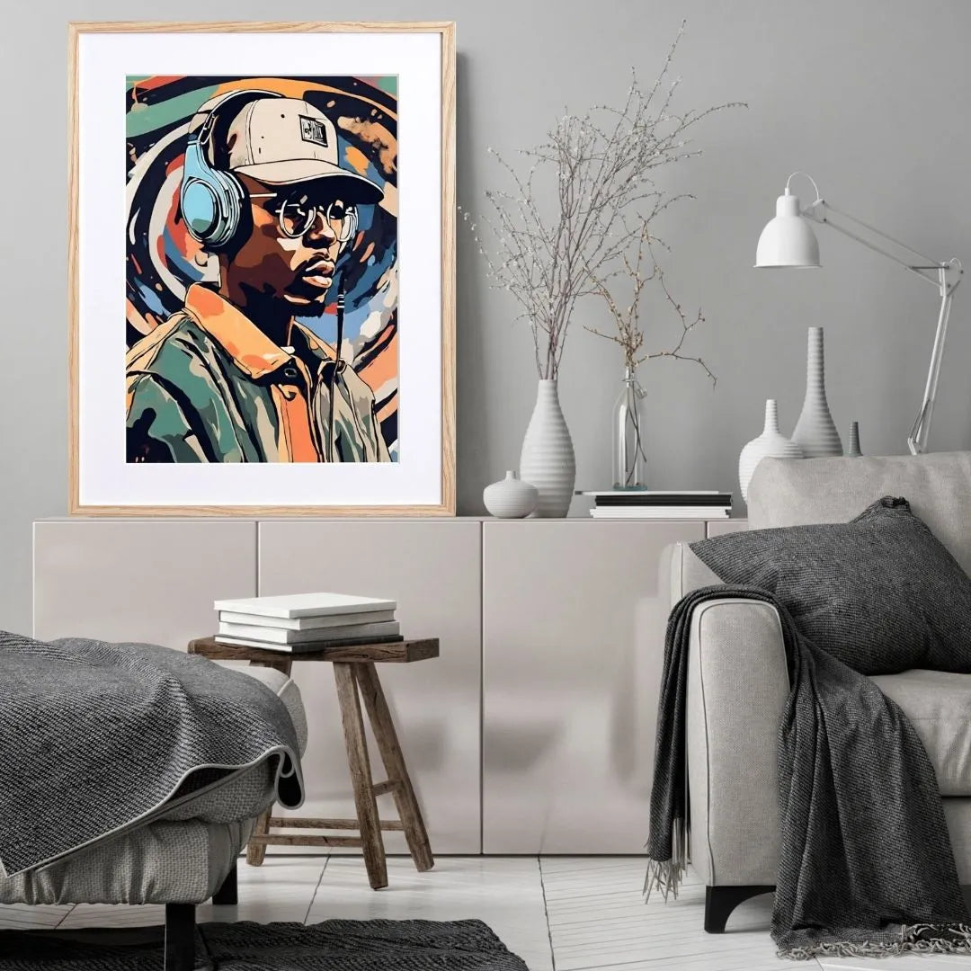 ヘッドホンの青年を描いたデジタルアートポスター『Anthem』｜音楽と