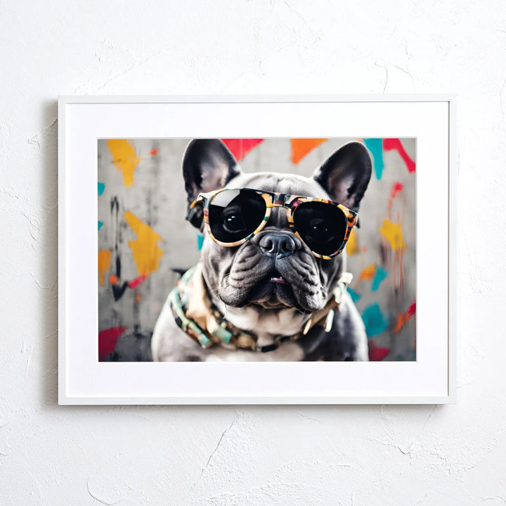 フレンチブルドック メガネ アート 絵画 新品 ユニークでおしゃれなフレンチブルドッグのアートポスター『French