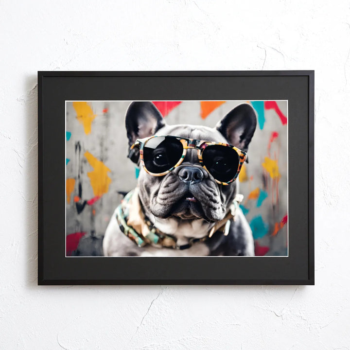フレンチブルドック メガネ アート 絵画 新品 フレンチブルドック