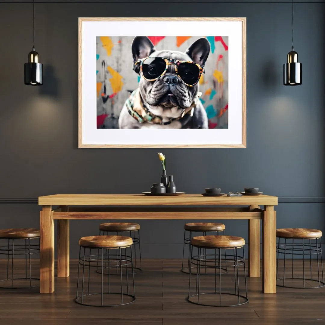 フレンチブルドック メガネ アート 絵画 新品 ユニークでおしゃれなフレンチブルドッグのアートポスター『French