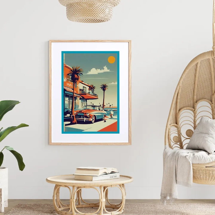 カリフォルニア西海岸のクラシックカーを描いたヴィンテージ風アート カリフォルニア西海岸のクラシックカーを描いたヴィンテージ風アート