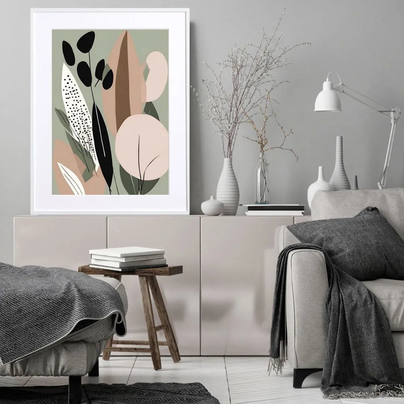 北欧風の植物モチーフを描いたアートポスター「Calm」｜Fancy Art Select作｜やさしいくすみカラーのイラスト
