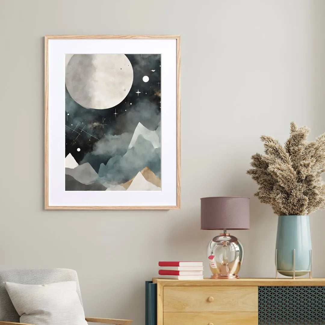 満月と夜幻想的な雰囲気を描いたアートポスター「Full Moon」｜静寂を