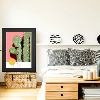 ポップな配色と幾何学模様で彩られたサボテンのアートポスター「Urban Cactus」｜Fancy Art Select作｜ピンク×グリーンが映えるカフェ風モダンインテリアアート