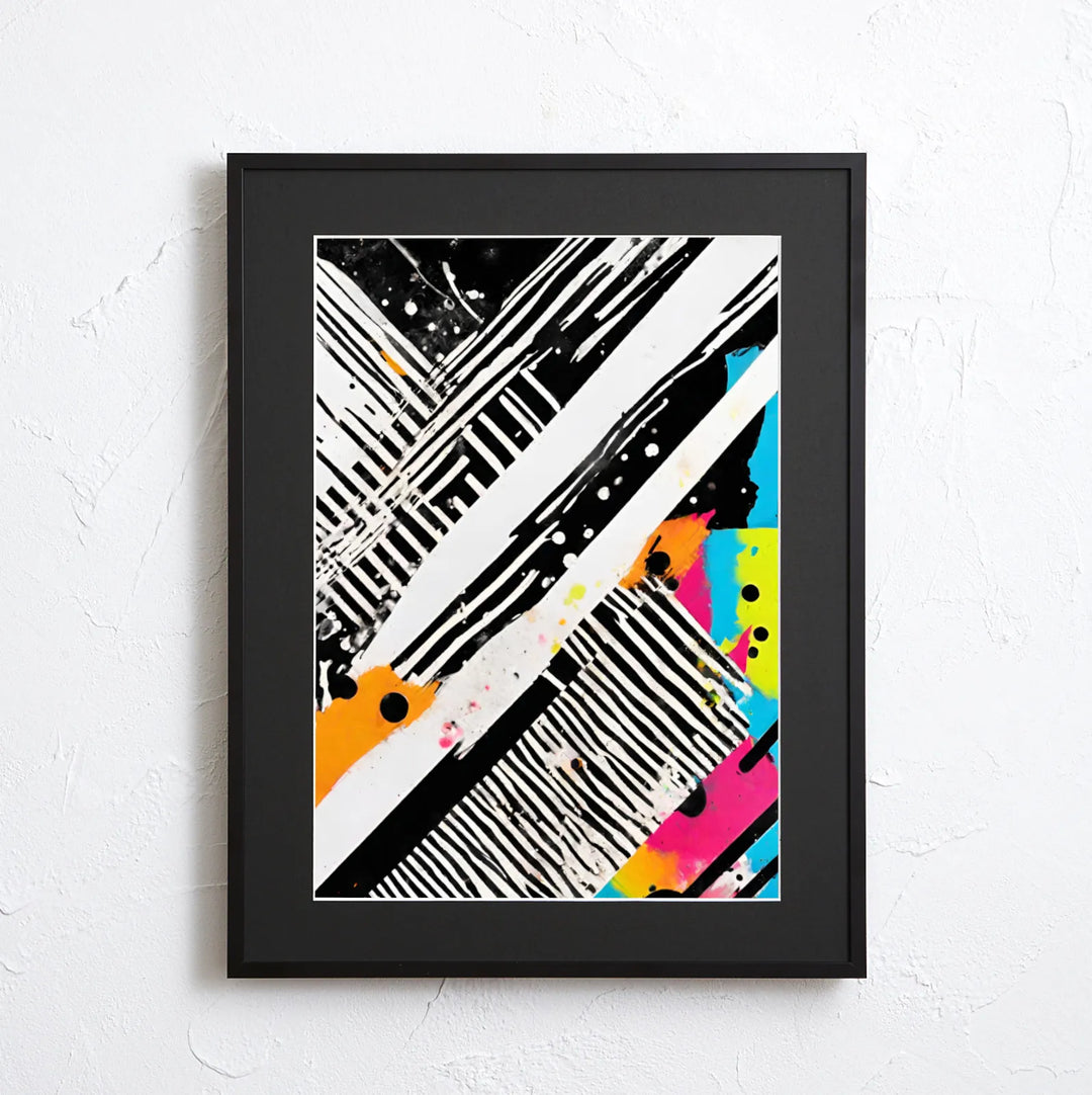 黒×白ストライプとネオンが交差する抽象画アートポスター「Illuminate