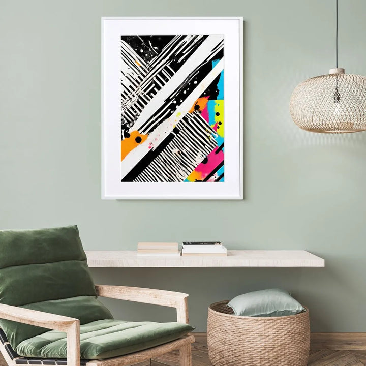 黒×白ストライプとネオンが交差する抽象画アートポスター「Illuminate