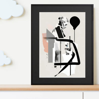 黒い風船と椅子の抽象的なフォルムのアートポスター『Chair』｜Fancy Art Select作｜ファッショナブルな雰囲気の女性を描いたモダンな作品