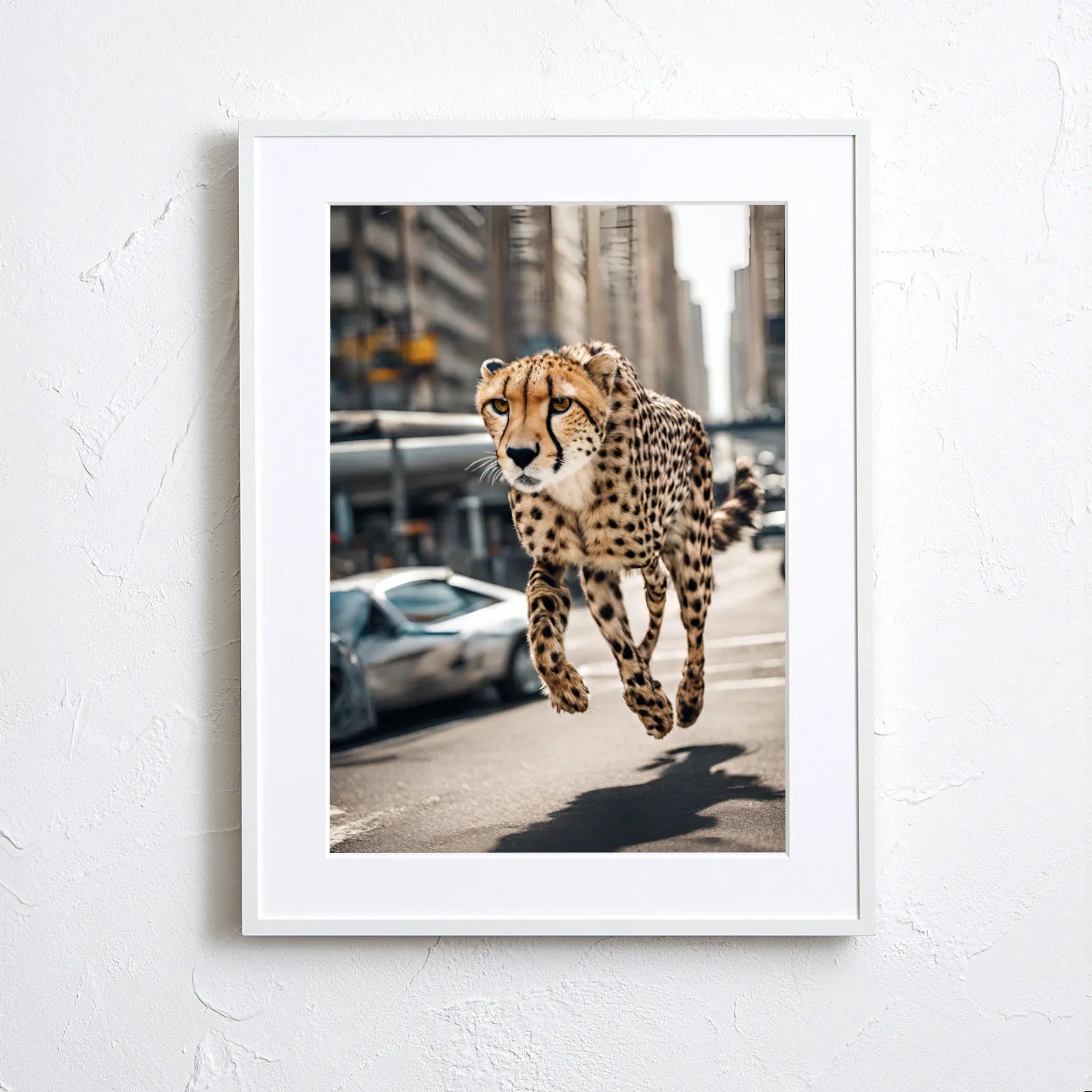 チーターが都市を駆け抜ける幻想的フォトアート『Cheetah Trip』｜Fancy Art select作｜スピード感と非現実が融合したデザイン