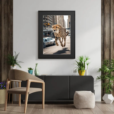 チーターが都市を駆け抜ける幻想的フォトアート『Cheetah Trip』｜Fancy Art select作｜スピード感と非現実が融合したデザイン