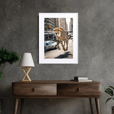 チーターが都市を駆け抜ける幻想的フォトアート『Cheetah Trip』｜Fancy Art select作｜スピード感と非現実が融合したデザイン