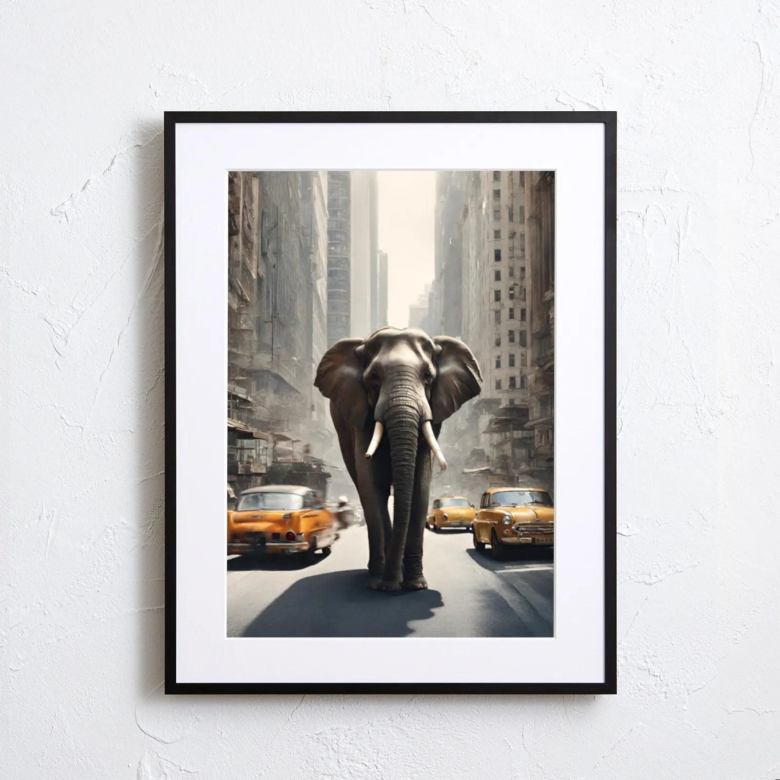 都会の真ん中を象が歩く非日常のフォトアートポスター｜『Elephant Trip』｜Fancy Art select作｜見る人に印象を残すデザイン